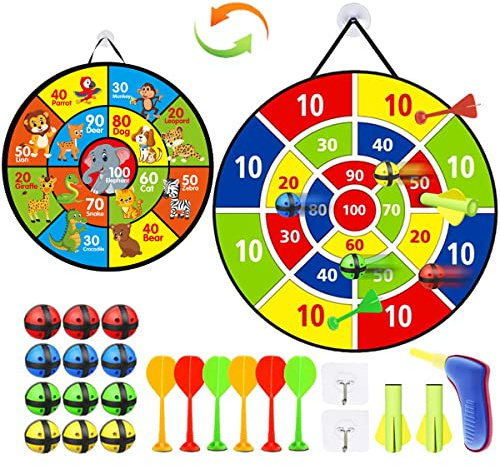 LiRiQi Gioco Freccette Bambini, 66cm da Appendere, Doppia Faccia Pieghevole Con 12 Palline, Set per Giocattolo Sportivo Feste in Interni ed Esterni