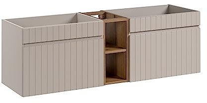 Muebles Slavic Mobile lavabo doppio 140 cm Iconic Cashmere, mobile lavabo sospeso, piano rovere, colore beige (solo mobile)