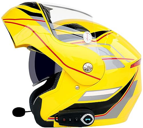 Motorradhelm mit Gegensprechanlage, Bluetooth, hochklappbarer modularer Motorradhelm, Motorrad-Klapphelm, ECE-zugelassener modularer Integralhelm I,L59-60CM