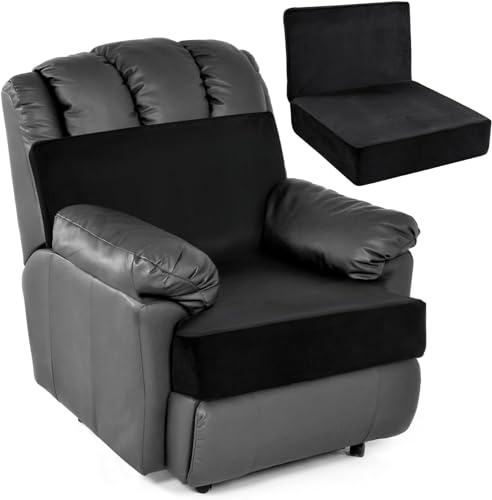 HOMBYS Foam Recliner Chair Cushions for Elderly, 4 Thick Chair Pads with Back Support for Office Chair, Non-Slip Supportive Seat Cushion with Lumbar Pillow (Black, 13 Backrest)