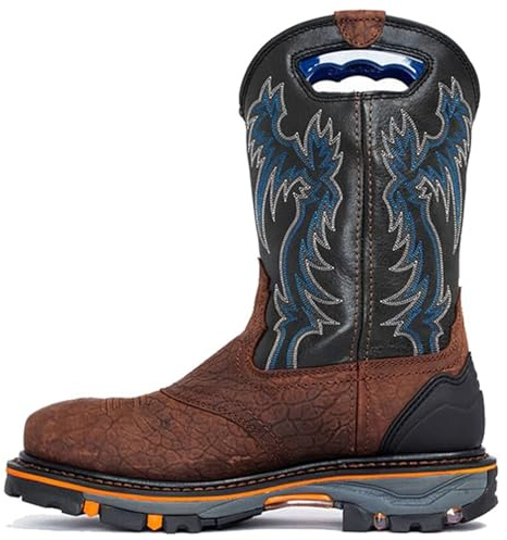 DJFOG Herren-Western-Cowboystiefel aus Leder mit quadratischer Zehenpartie, mittelhoher, lässiger Arbeitsstiefel, bestickter Country-Stiefel aus Leder, Moderne, traditionell bestickte
