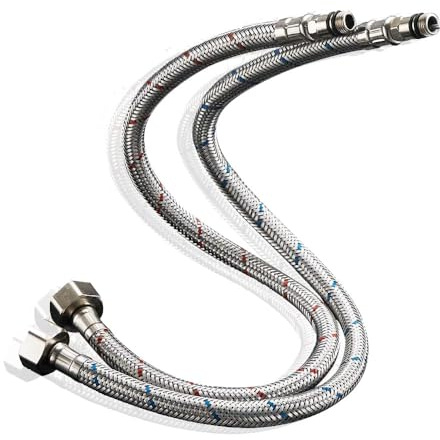 HaiBa Pack of 2 Kitchen/Basin Monobloc Mixer Tap Connectors Flexi Pipes Tails British Standard Pipe M10 x1/2 Fitting 500mm Long (Silver Pipes)