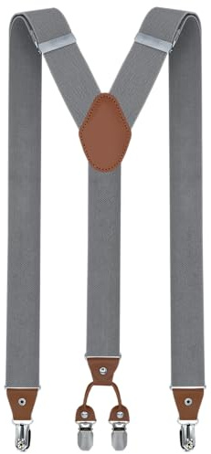 trilece Grey Suspenders for Men Heavy Duty - Clip On Mens Suspender Y Back Adjustable for Jeans Work Wedding Tuxedo Dress Prom - Big and Tall Men's Accessories (L Grey)