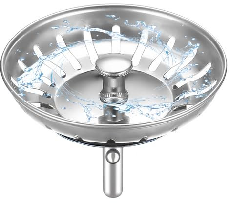 HUAERSICO Universal Abflussstopfen 80 mm - Waschbecken sieb und Siebkörbchen spüle - Abflusssieb Edelstahl, für Blanco spüle zubehör, für Abflussöffnungen 80 bis 82 mm, Zwei Ersatz Dichtung