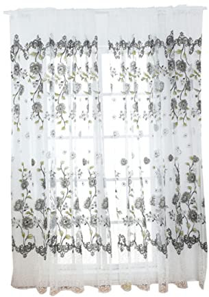 MAGICLULU Fenstervorhänge Vorhang graue Gardinen erröten Vorhänge Fenster durchsichtig klare Vorhänge graue Vorhänge durchsichtige Vorhänge Fenstertüll Blumenvorhänge Perlmutt einstellen