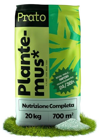 PLANTEMUS Concime Prato Complete - NPK (12-11-18) + Micronutrienti, Verde, Denso e Durevole, Granulare in Perle Ultrasolubili, 20 KG copre 700 m²