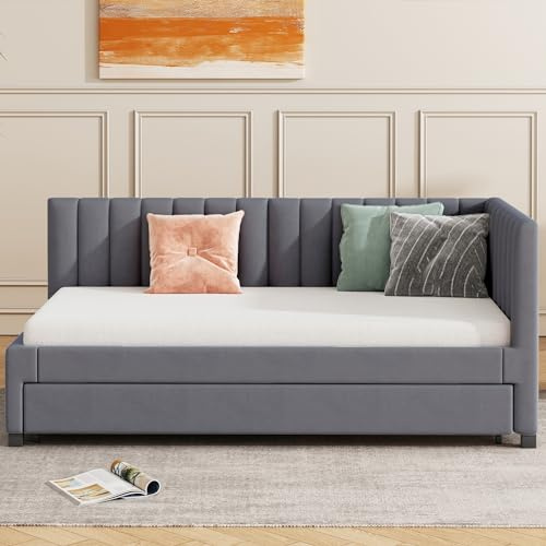 Idemon Tapizada 90 x 200, Sofá Extensible, Multifunción Con Somier, Juvenil y de Invitados, Tela de Terciopelo (Gris)