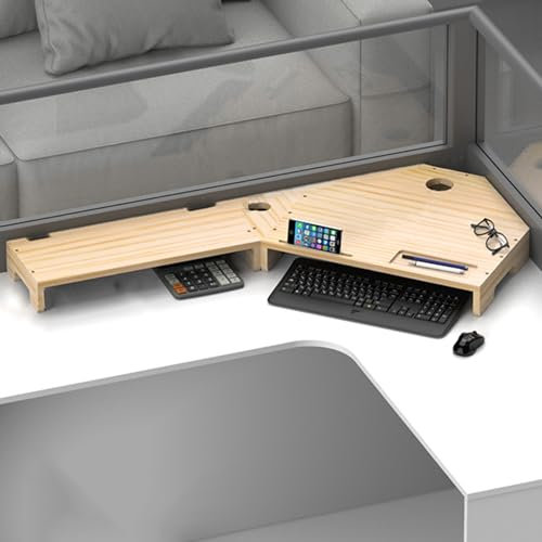 Supporto per Monitor ad Angolo Supporto per Monitor in Legno Massello per 2 Monitor, Ufficio Alzata Della Scrivania D'angolo Dello Schermo di Computer, Soggiorno Sala Riunioni Ripiani Ergonomici per L