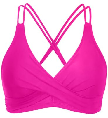 Holipick Damen-Bikini, hohe Taille, gedrehte Vorderseite, 2-teilig, Schnürung, Bikinioberteil mit Bauchkontrolle, Schwarz, Pink, Large