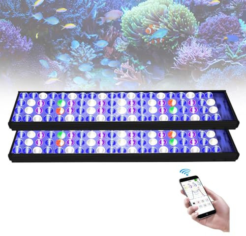 PopBloom Hertz54 WiFi Meerwasser LED Aquarium-Beleuchtung für Salzwasser Meerwasser Aquarium Beleuchtungen weiß blaues Spektrum für Koralle Riffbecken 120cm Aquarien (2 H54WiFi mit Hängeset)
