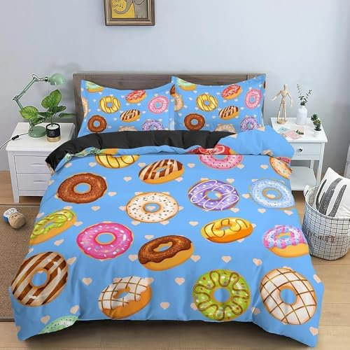 Set Copripiumino Matrimoniale 240x220 Ciambella Biancheria da Letto in Morbida Microfibra Stampa 3D Ragazzo Ragazza Copripiumini con Cerniera + 2 Federe, G1648