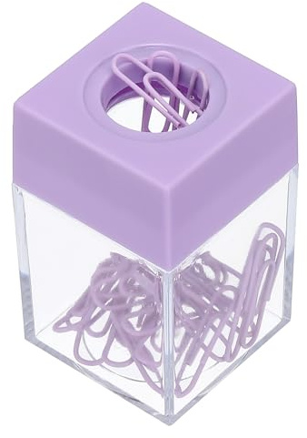 PATIKIL Magnetisk pappersklämma hållare dispenser, stor kapacitet pappersklämma organisatörer med magnetisk topp för skrivbordsmaterial, kontor, klassrum, hem, lila
