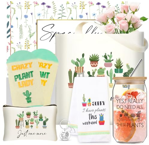 Plant Lover Gifts for Women, Cool Gardening Gifts for Plant Lady Mom, Funny Iced Coffee Glass Cup with Lid and Straw, Tote Bag