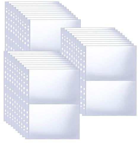 30pcs A4 Transparent Postcard Sleeves, Single Sided 2 Pocket Photo Pages, Top Loading Refill Pages for A4 2/3/4 Ring Binder