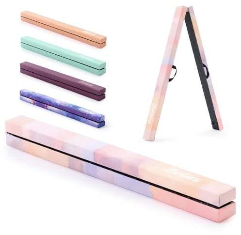 ZELUS 2.1 m Folding Balance Beam, Foldable Floor Gymnastics Balance Beam with Carry Handles Suede Cover & Nonslip Base, Portable Gymnastics Equipment for Kids Beginners Gymnasts, Pink Purple Gradient