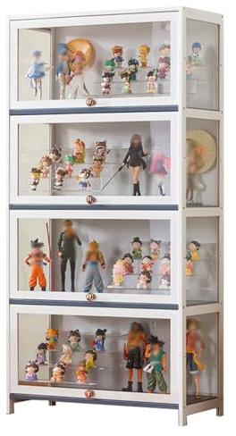 errtsdb 70x33x140cm vitrinenschrank, 4 Schicht glasvitrine, sammlervitrine Wohnzimmer vitrine glasvitrine stehend leicht zu reinigen für Wohnzimmer und Büro, Weiß/Auf DREI Seiten transparent