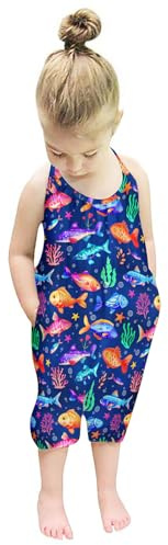Lindanina Toddler Girl Jumpsuits 2T Romper 3T Clothes Fish Summer Outfit Kids Backless Halter Sleeveless One Piece Overalls Holiday with Pockets Dark Blue