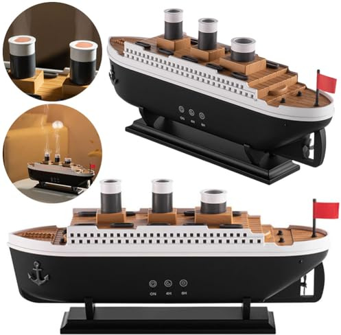 Aroma Diffuser mit LED Schiff, Humidifier Luftbefeuchter Luftdiffusor Duftöle für Ätherische Öle, Aroma Öl Diffuser 7 Farben Licht, Mit Fernbedienung, Wasserlose Abschaltautomatik (A)