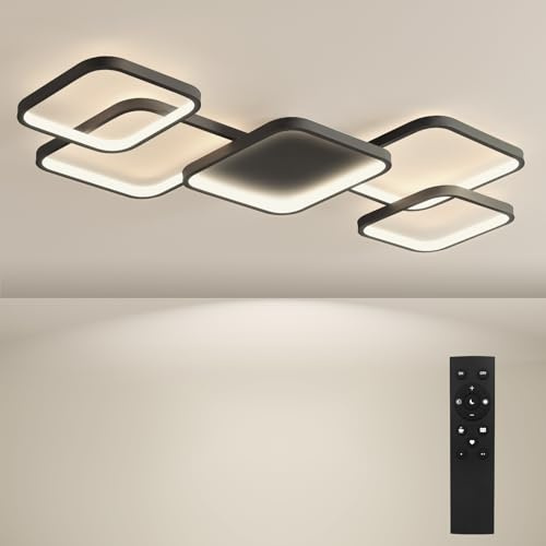 BAYHT LED Deckenlamp Wohnzimmerlampe Dimmbar Deckenleuchte mit Fernbedienung 56W 5600LM 3000K-6500K Geeignet für Wohnzimmer, Deckenleuchte Schlafzimmer Schwarz