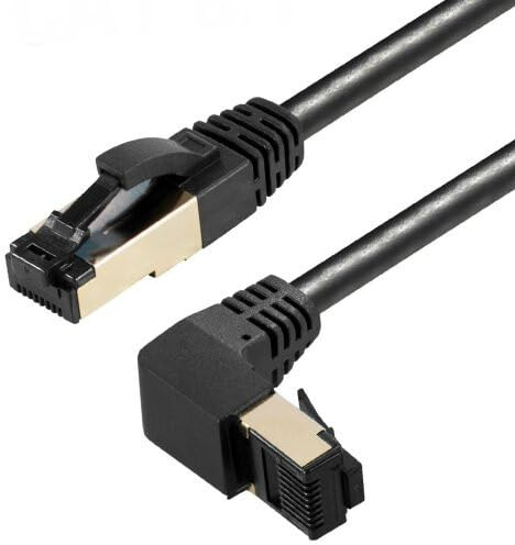 AC-Sat-Corner Fritz!Box LAN Kabel RJ45 Netzwerkkabel Anschlusskabel CAT 8.1 schwarz Silber nach unten gewinkelt für FRITZ!Box 7690 1 Meter