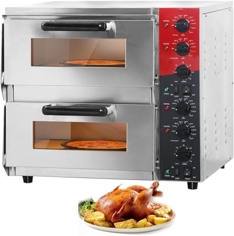 OZTYSGXM Commercial Indoor Pizza Oven, 2-Tier Stainless Steel Pizza Oven with Adjustable Temperature and Visible Window, Electric Countertop Pizza Maker for Restaurant Party