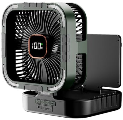 YUHANG Ventilatore da Campeggio a Energia Solare,Con Indicatore di Potenza/6h Timer/Led Ventilatore Ideale da Tavolo e Personale Per Tende,Case e Avventure All'Aperto,10000mAh