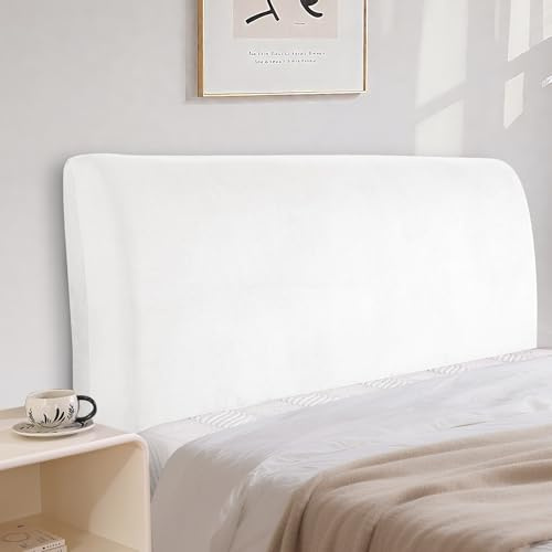 CYCMACO Sammet Sänggavelskydd, Stretch Överdrag För Sänggavel, Enfärgad Sänggavelöverdrag För Sängkläder, Tvättbar（150cm, Vit）
