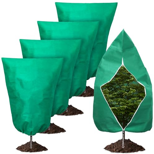 Vegamall 4 Pezzi Telo Antigelo per Piante, 80 x 120 cm Telo Copri Pianta Inverno, 70gsm Tessuto Non Tessuto per Piante con Cerniera e Coulisse, Riutilizzabile