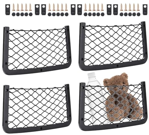 4 Pcs Storage Nets for Campervans, Elastic Trunk Storage Bag Net Set With Plastic Frame, 36cm x18cm Van Cargo Net Organiser, Car Storages Solutions Accessories For Boat, Vans, With Screws Caps & Hooks