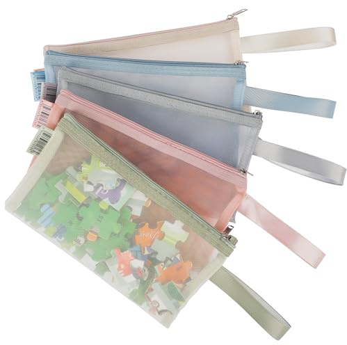 ipow Bolsa de Malla, 5 Unidades A6 con Cremallera, Bolsas Organizadoras Traslúcido para Juguetes, Material de Oficina y Suministros Escolares | Malla colorida, tamaño de 22 x 12,5 cm, ligera, para bloques de construcción, rompecabezas, papelería, manualidades, viajes