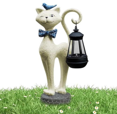 Hitburu Lumières Solaires Chats Extérieur Jardin - Statues Déco Chaton,Ornements Résine Imperméable pour Extérieur Balcon Terrasse Jardin Patio