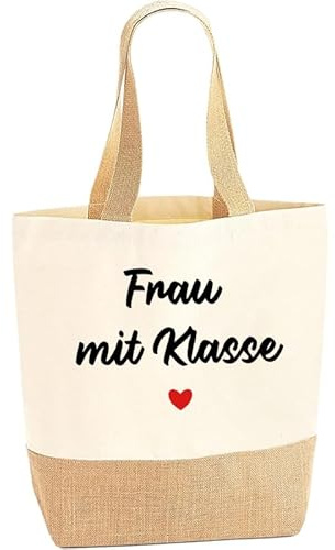 Aoohaha Geschenk für Lehrerin Jutetasche Eine Frau mit Klasse, Jute Einkaufstasche Shopper Beutel, Geschenk für Frauen Freundin Lehrerin Schwester Erzieherin zum Geburtstag, Weihnachten