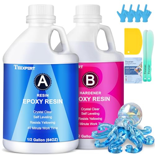 Teexpert Epoxidharz mit Härter, 1 Gallon/3,78L Hochglanz Epoxidharz Set, Blasenfreies Beschichtungs- und Gießharz für DIY-Kunst, Schmuck, Untersetzer, Tischplatten, Formen, Holz