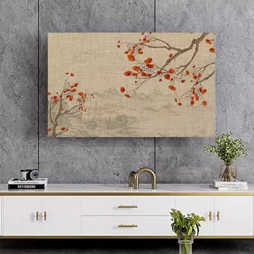 HSTANGKY Staubschutzhülle Für 32-80 Zoll Fernseher LCD/LED Displayschutz Im Chinesischen Stil Leicht Zu Reinigendes Rutschfestes Design Elegantes Muster-flower3||32inch