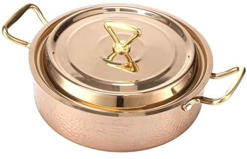 Hammered Copper Cookware with Lid, 10.2 in/4.2QT Rose Gold Stainless Steel Pot, Induction & Gas Compatible, Portable Induction Stockpot with Dual Handles for Home Kitchen Restaurant