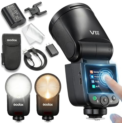 Godox V1 Mid F Flash för FUJIFILM, rundhuvud Speedlite 55Ws, 24 mm optik, 650+ blixtar, TTL/HSS 1/8000s, kompatibel med X-T4 X-T5 GFX50S GFX50S II GFX50R X-H2 X-H2S X-S10 X-S20 X-E5