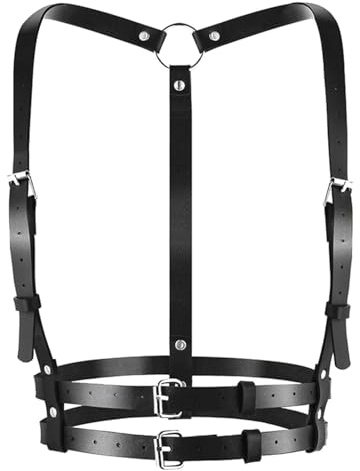 Yuchengxiang Women's Punk Vest Belt Punk Leather Body Chain for Dresses Halloween PU Leather Skinny Body Adjustable Belt for Party Rave Halloween Costume