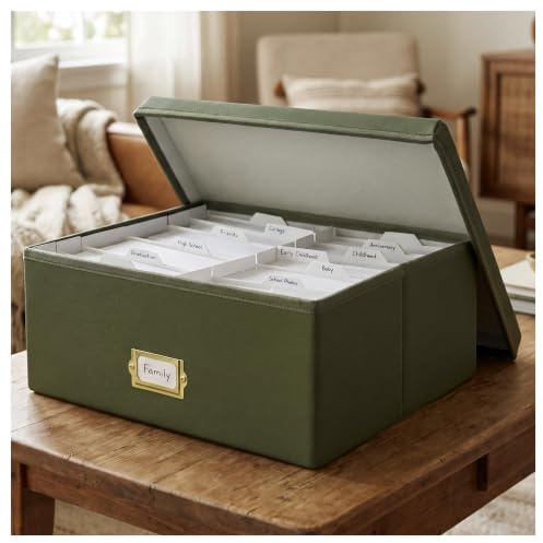 INMAKER Fotobox Aufbewahrungsbox PU Leder, Fotoaufbewahrung 10x15 cm, Grün | Dekorative Bilderbox für 1700 Fotos, Trennwände für Ordnung, stabiler Boden für sichere Archivierung, stilvoll Erinnerungen