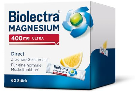 Biolectra Magnesium 400 mg Direct Sticks Zitrone, 60 Stück: Für eine normale Muskelfunktion bei erhöhtem Bedarf, Magnesium Direkt-Sticks, hochdosiert