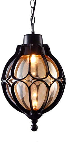 Serin-Eletro Vintage IP44 Aussenlampe Pendelleuchte Außen Innen Schwarz Aluminium und Glas Schatten Laterne Pendellampe Höhenverstellbar Industrie Retro-Lampe Kugel-Design Deckenleuchte,φ18*33CM