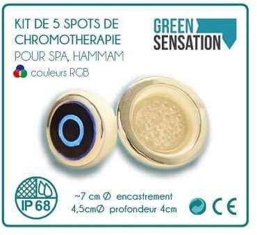 Desineo Kit de 5 Spots chromothérapie pour hammam, Sauna, Spa et balnéo