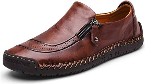 Mocassino in Pelle da Uomo Comodi Leggeri Scarpe a Punta Rotonda Appartamenti Mocassini Antiscivolo più Ampia Lavoro Scarpe da Lavoro di Grandi Dimensioni (38 EU, Marrone Scuro 1)