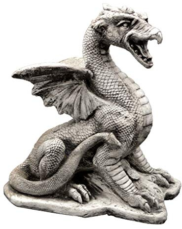gartendekoparadies.de Sagenhafter Drache Steinfigur, H. 33 cm, 10 kg, Grau, Frostsicher aus Steinguss für Außenbereich