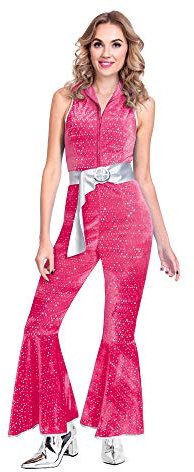 amscan 9905746 Adult Womens Pink Disco Jumpsuit Fancy Dress Costume UK Dress Size 14-16