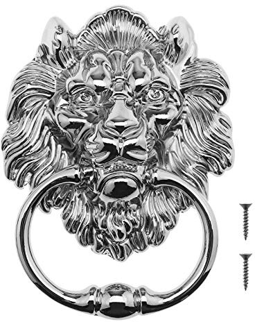 Be In Your Mind 15,8 cm Löwenkopf-Klopfer mit Schrauben, dekorativer Metall-Klopfer, poliertes Chrom, klassisches antikes Design, für Haustüren und Hauptveranden