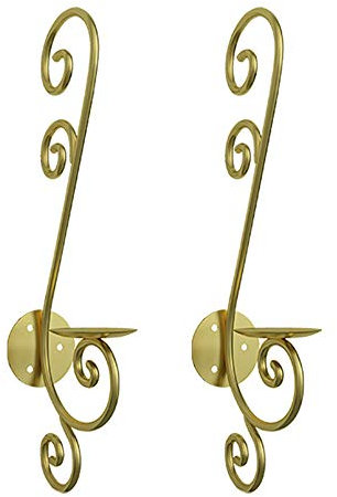 QSHHK 2 Stück Wandkerzenhalter, Metall Leuchter Kerzenhalter Wand Wandleuchter Kreative Deko, Wandteelichthalter Säulenhalter für Teelichter Stumpenkerze Wohnzimmer Schlafzimmer,Gold