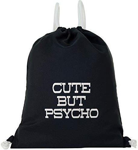 EXPRESS-STICKEREI Turnbeutel Funny EN | Beutel schwarz wasserdicht Sportbeutel Gymbag Beuteltasche | Rucksack Beuteltasche | lustiges Sporttasche (Cute but psycho - Turnbeutel)