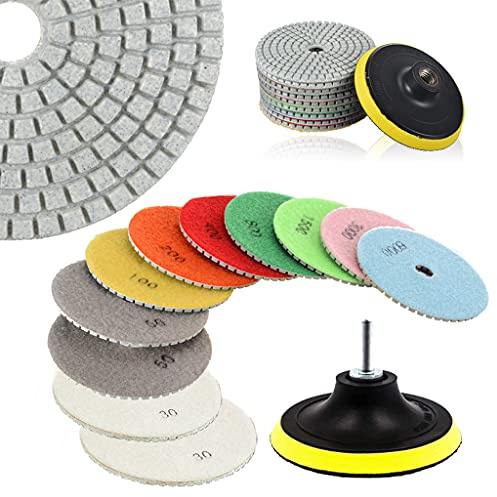 13Stk Dimond Polierscheiben,4 Zoll Diamant Wet Polierscheiben 30#/50#/100#/200#/400#/800#/1500#/3000#/6000, mit M14 Klebrige Scheib + M14 Schraube für Beton Granit Marmor Stein Keramikfliesen