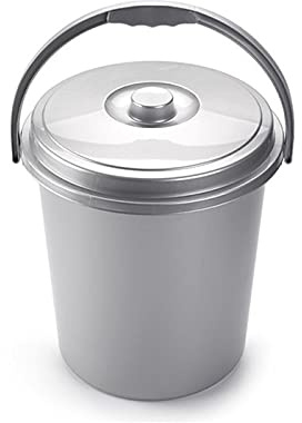 Acan Tradineur - Cubo Redondo de plástico con Tapa 21 litros, contenedor, Recipiente Multiusos, Almacenamiento, Fabricado en España (Plata, 37 x 34 x 40 cm)