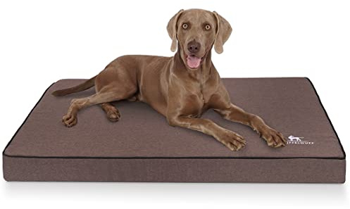 Knuffelwuff Orthopädische Hundematte Nantucket aus Velours mit Handwebcharakter L 80 x 60cm Braun - Abnehmbarer Bezug - waschbar - für große, mittelgroße und kleine Hunde